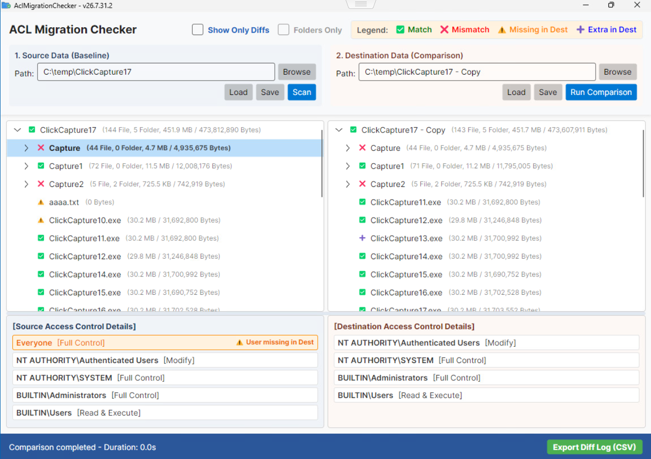 ACL Migration Checker Scan Screen