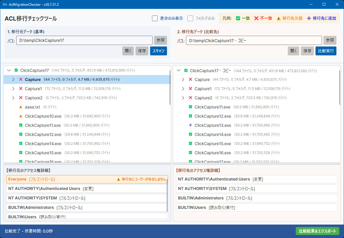 ACL Migration Checker スキャン画面